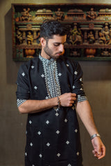 Black silk kurta with embroidery