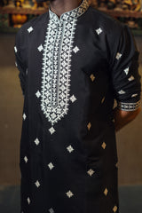 Black silk kurta with embroidery