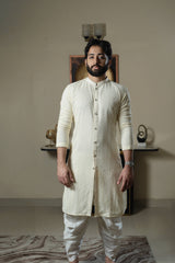 Cream front open chikan kurta