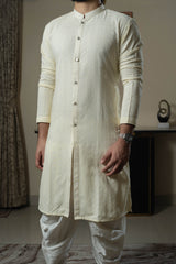 Cream front open chikan kurta