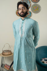 Powder blue kurta jacket set with churidar