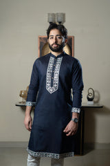 Navy blue silk kurta