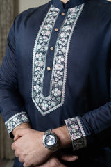 Navy blue silk kurta