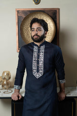 Navy blue silk kurta